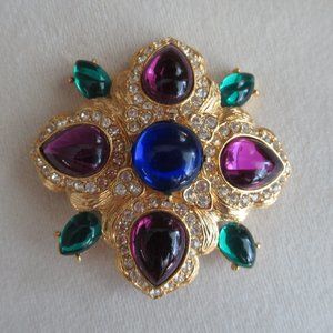 VTG JOAN RIVERS Gripoix Style JELLY MALTESE PIN BROOCH Gold Plated 2"
